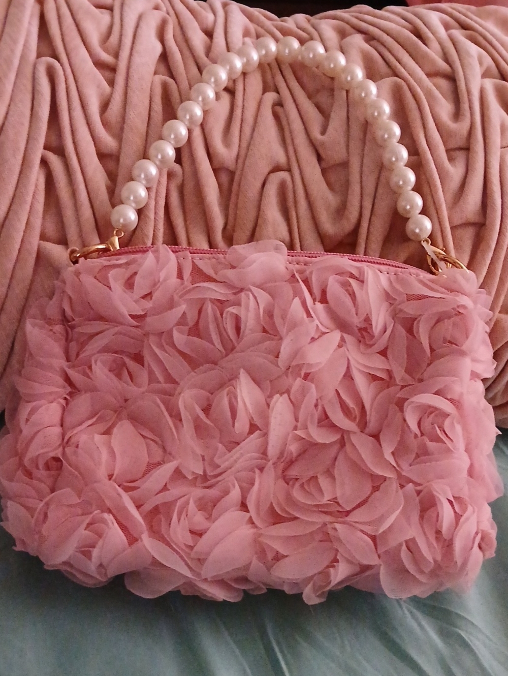 Pink Floral Applique Handbag